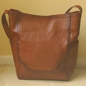 Frye Brown Leather Side Pocket Hobo Bag